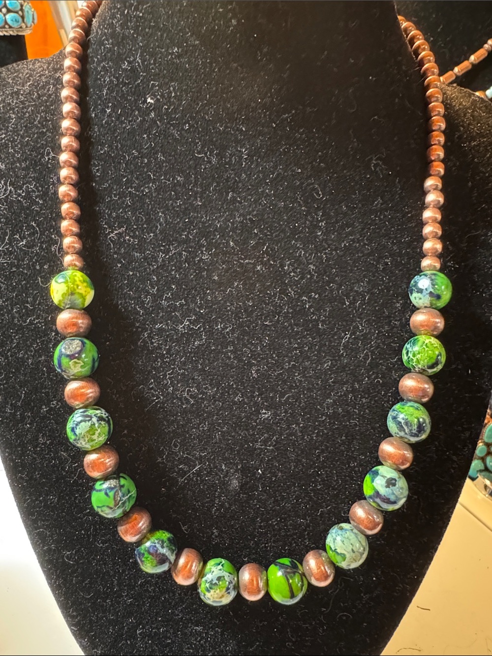 Handcrafted Green sea sediment Jasper and copper  Necklace